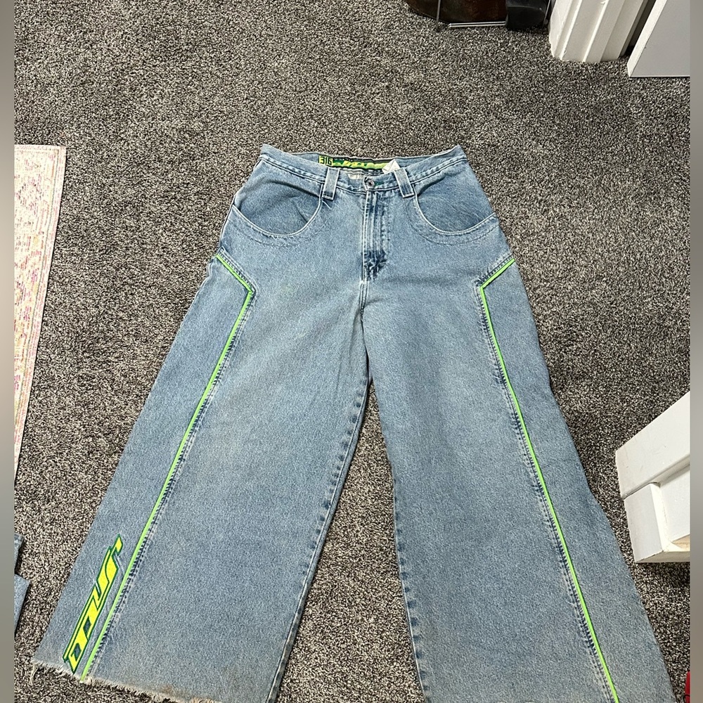 JNCO Light Blue Jeans with Neon Green Details